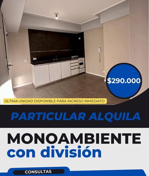 PARTICULAR ALQUILA MONOAMBIENTE SECTORIZADO CON DIVISORIO.