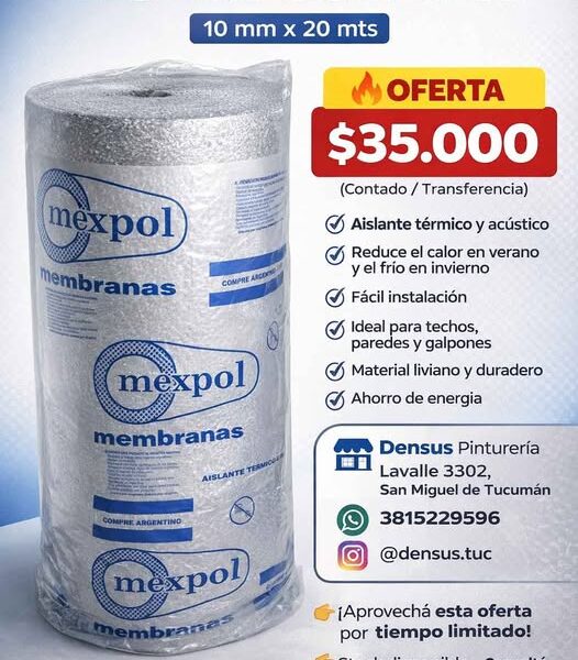 Aislante térmico aluminizado Mexpol Medida: 10 mm x 20 metros