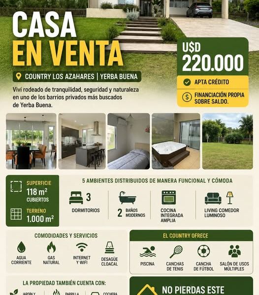 CASA EN VENTA – COUNTRY LOS AZAHARES | YERBA BUENA