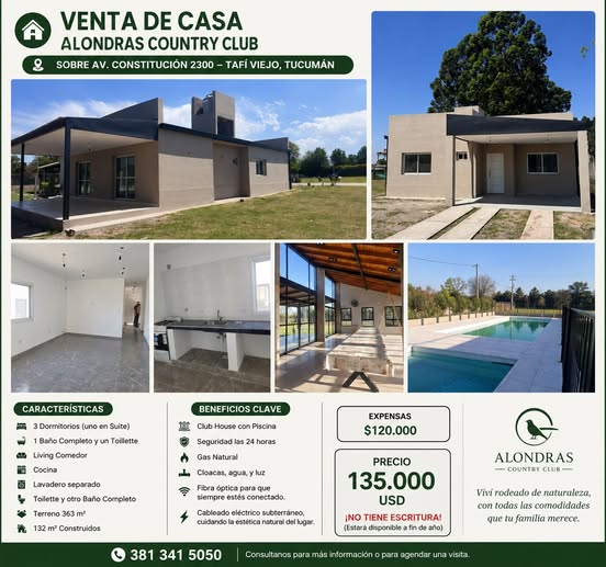 Venta de Casa Alondras Country Club sobre Av. Constitución 2300 Tafi viejo Tucumán