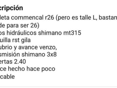Bicicleta Commencal r26 Pero es talle L