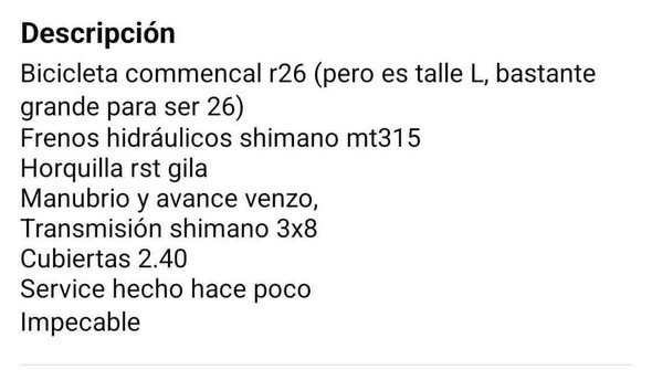 Bicicleta Commencal r26 Pero es talle L