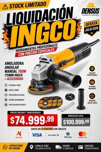 Amoladora Angular Manual INGCO 750W de 115mm